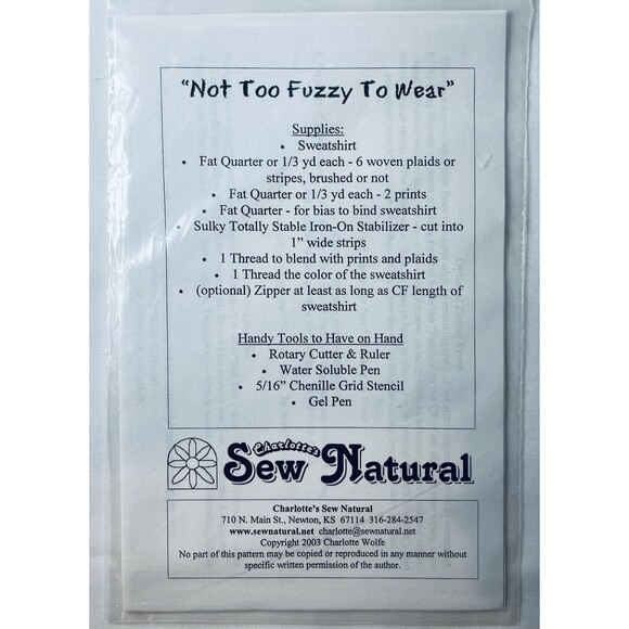 Sew Natural Wearable Art Sweatshirt Sewing Pattern Not Too Fuzzy To Wear RARE - Picture 2 of 2
